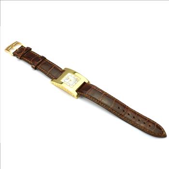 Chopard H Square 18K Gold Silver Dial Lady's Watch on Brown Leather Strap 