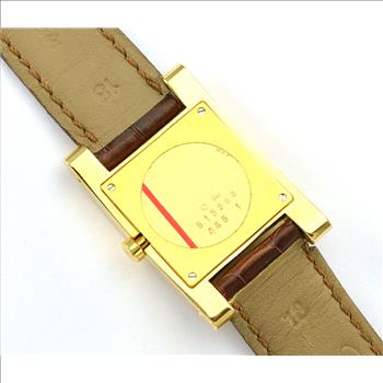 Chopard H Square 18K Gold Silver Dial Lady's Watch on Brown Leather Strap 