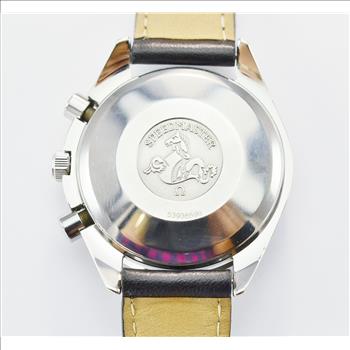 Omega Speedmaster Chronograph Stainless Steel Matte Black Dial Men's Watch on Black Leather Strap