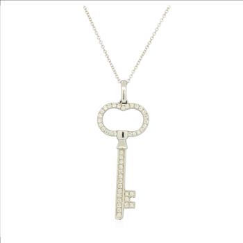 14K White Gold 3.15 Grams Key Design Diamond Pendant With Gold Chain
