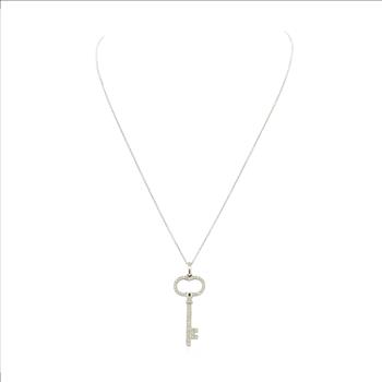 14K White Gold 3.15 Grams Key Design Diamond Pendant With Gold Chain