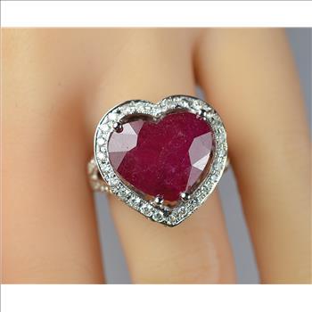 $5,764 Retail 18K White Gold Gorgeous Heart Shape Ruby and Diamond Cocktail Ring No Reserve