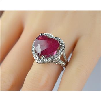 $5,764 Retail 18K White Gold Gorgeous Heart Shape Ruby and Diamond Cocktail Ring No Reserve