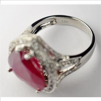 $5,764 Retail 18K White Gold Gorgeous Heart Shape Ruby and Diamond Cocktail Ring No Reserve