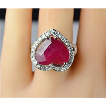 $5,764 Retail 18K White Gold Gorgeous Heart Shape Ruby and Diamond Cocktail Ring No Reserve