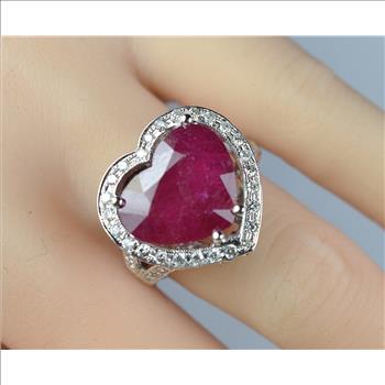 $5,764 Retail 18K White Gold Gorgeous Heart Shape Ruby and Diamond Cocktail Ring No Reserve