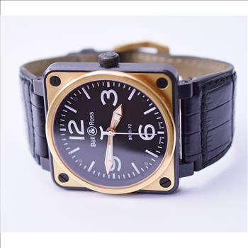 Bell & Ross Aviation BR01-92 Carbon Case & 18K Gold Watch on Leather Strap