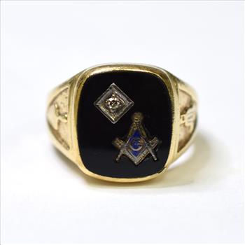 10K Yellow Gold 11.15 Grams Diamond Onyx Mason Men's Ring