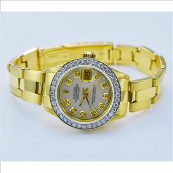Rolex Datejust 18K Yellow Gold Custom Made MOP Diamond Dial and Pave Set Diamond Custom Made Bezel President Lady's Watch