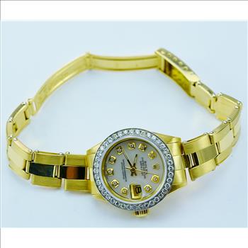 Rolex Datejust 18K Yellow Gold Custom Made MOP Diamond Dial and Pave Set Diamond Custom Made Bezel President Lady's Watch
