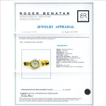 Rolex Datejust 18K Yellow Gold Custom Made MOP Diamond Dial and Pave Set Diamond Custom Made Bezel President Lady's Watch