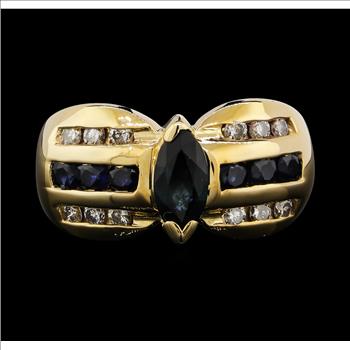 14K Yellow Gold 6.86 Grams Sapphire and Diamond Lady's Ring