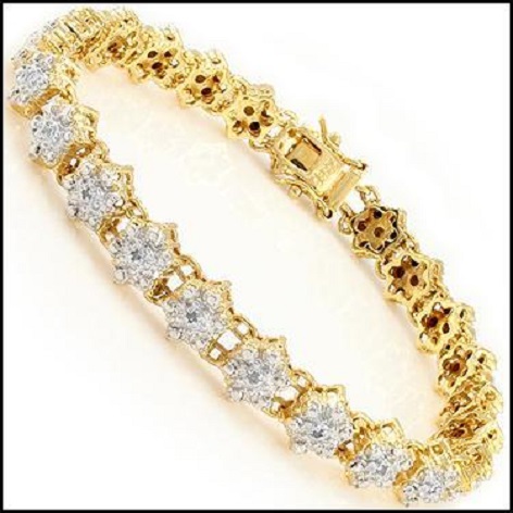 New! 0.18 ctw Natural Diamonds 18KGP Designer Bracelet Size 7.5" MSRP $2,275