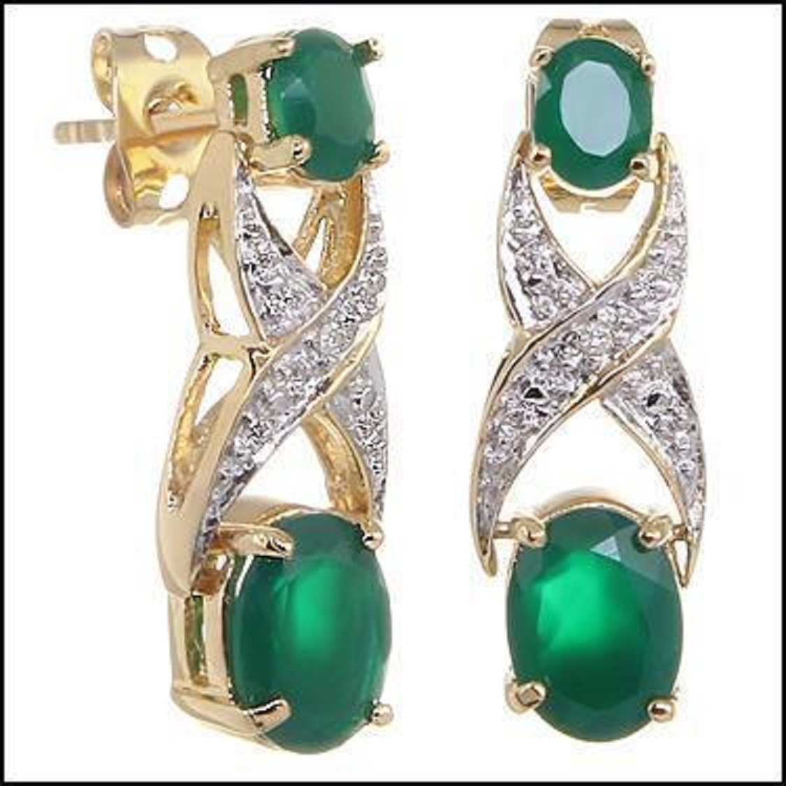 New! 2.67 Ctw Natural Green Agate Diamond 18KGP Designer Earrings MSRP $1,385!