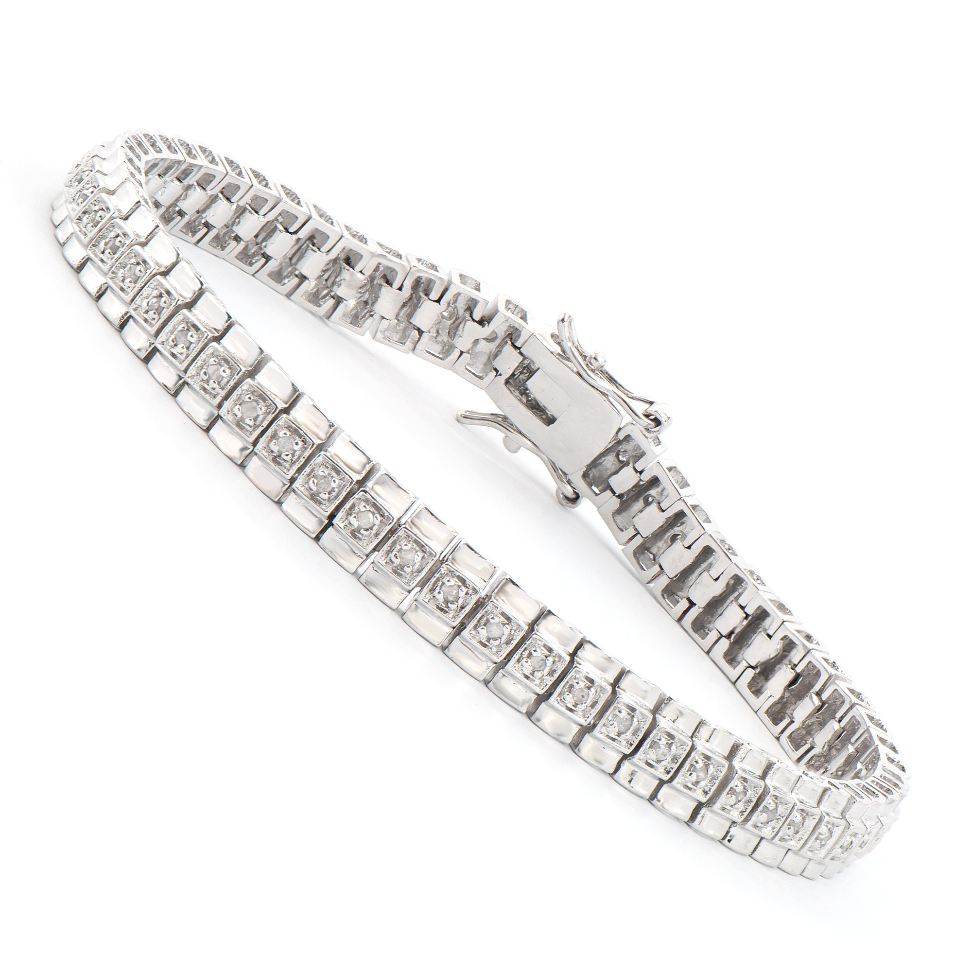 New 0.58 Ctw Natural Diamonds Rhodium Plated Designer Bracelet MSRP $2,765!
