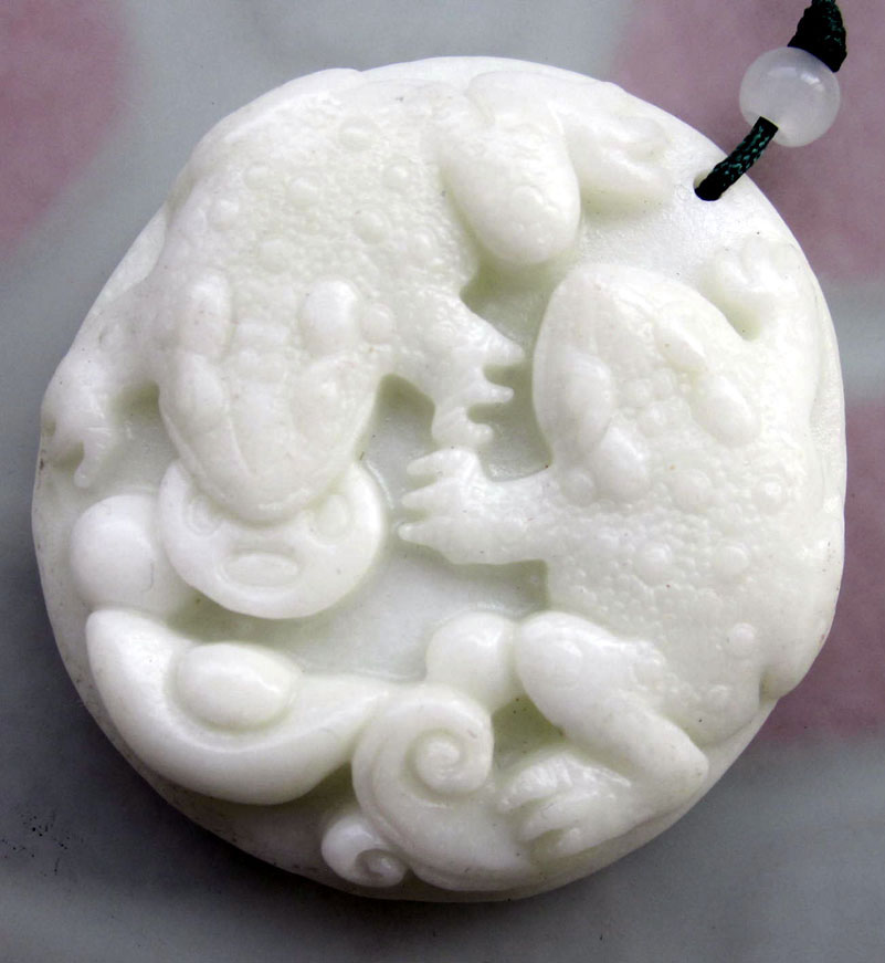 Asian Decor 280 Cts Real Jade Two Fortune Toad Frogs Coin Yuanbao Money Amulet