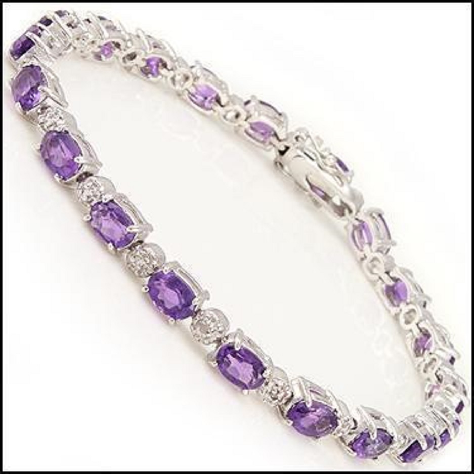 New 7.47 ctw Amethyst & Diamonds Rhodium Plated Designer Bracelet MSRP $2,375