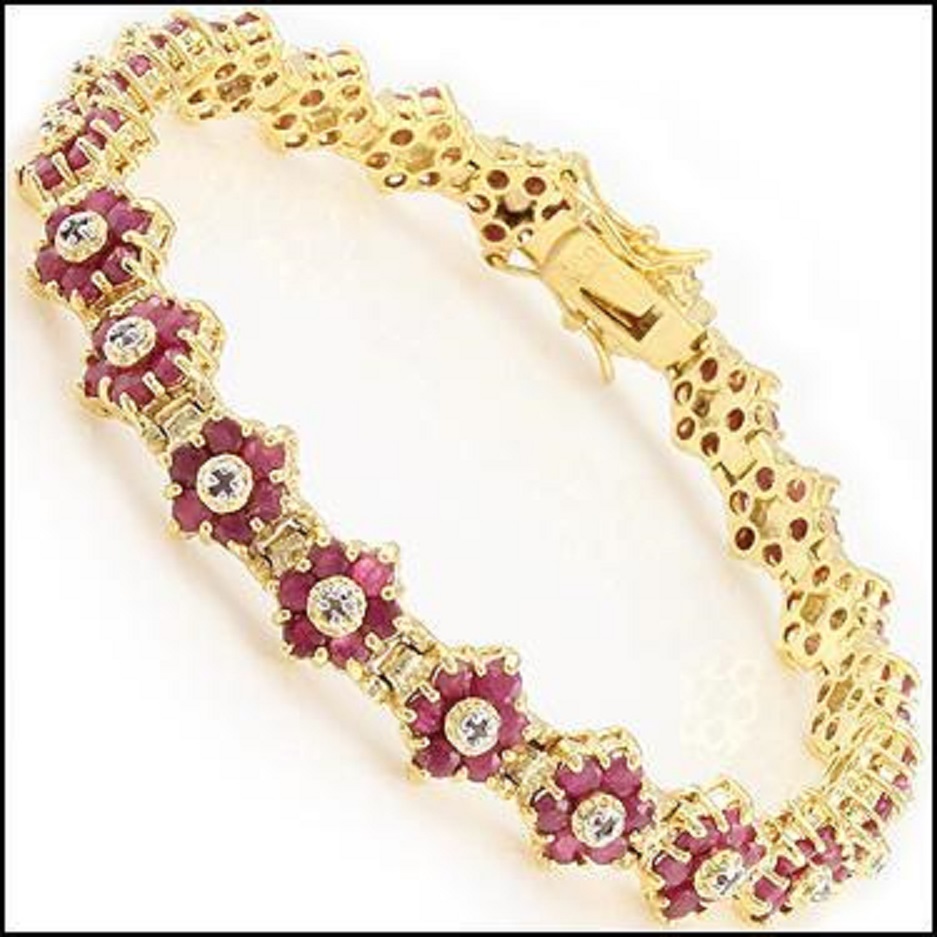 New 6.71 CTW Natural Ruby & Diamonds 18KGP Designer Bracelet MSRP $2,775
