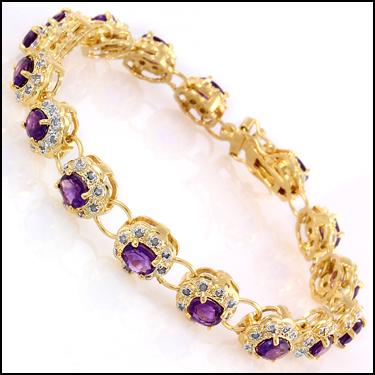 New 6.46 Ctw Natural Amethyst & Diamonds 18KGP Designer Bracelet MSRP $2,695