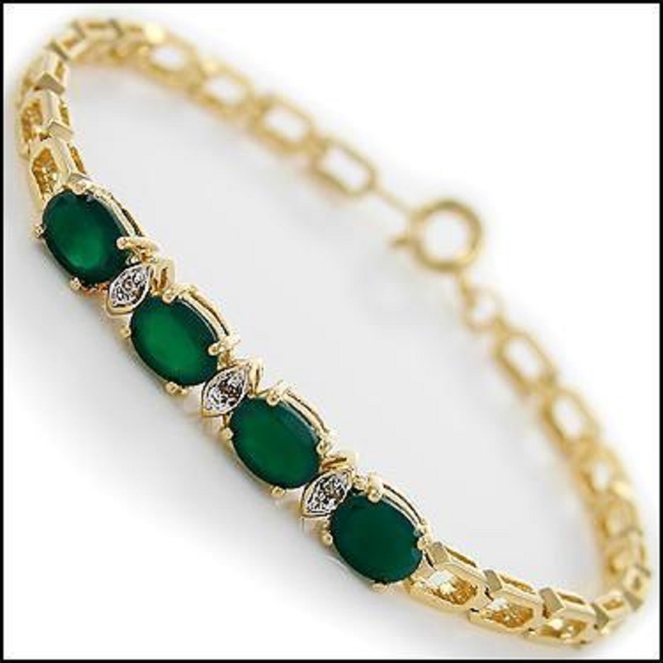 New! 3.03 Ctw Natural Green Agate & Diamonds 18KGP Designer Bracelet MSRP $1,675