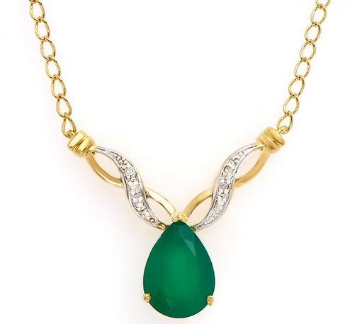 New! 3.61 Ctw Natural Green Agate & Diamond Designer 18KGP Necklace MSRP $1,885!