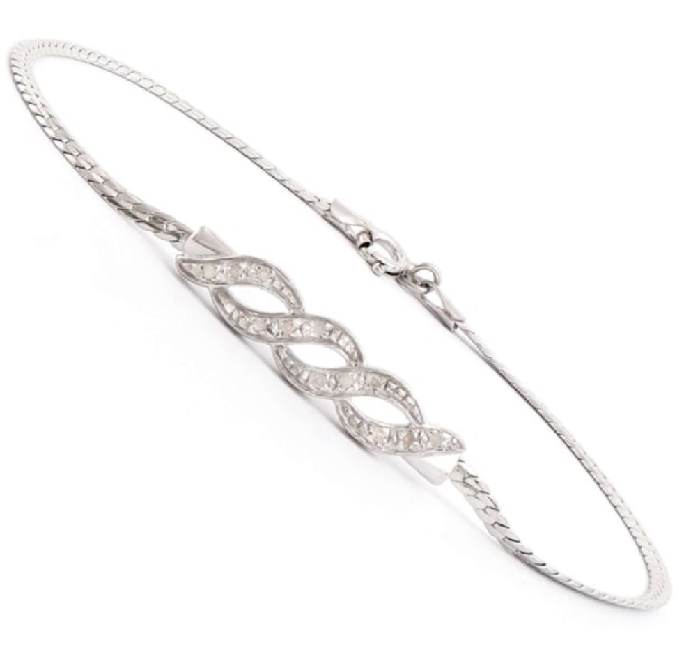 New! 0.14 cts Natural Diamonds Sterling Silver Designer Bracelet MSRP $2,335!