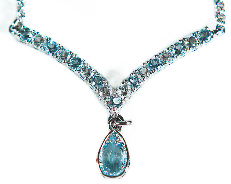 New! 3.20 Ctw Natural Blue Topaz & White Topaz Designer Necklace MSRP $1,495!