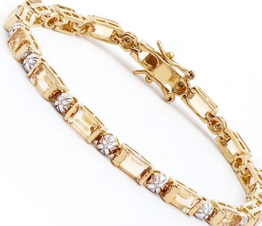 New! 8.54 Ctw Natural Citrine & Diamond 18KGP Designer Bracelet MSRP $2,795!