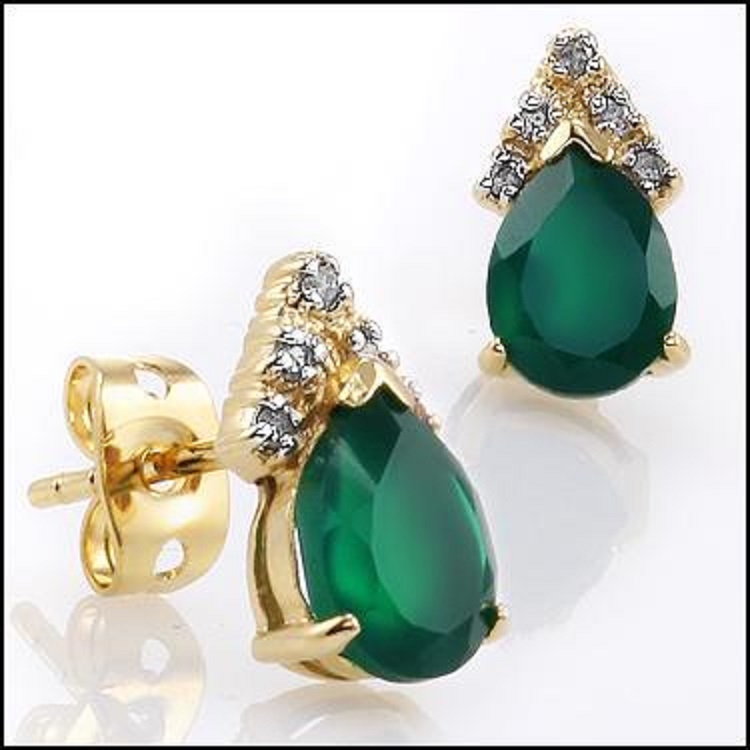 New 2.08 CTW Natural Green Agate & Diamonds Designer Earrings MSRP $1,375!