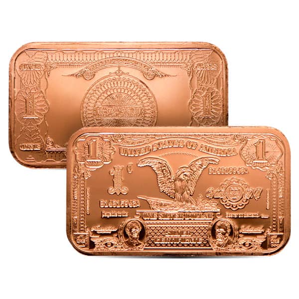 Great Invetment! Copper Bar $1 Banknote, 1 AVDP Oz, .999 Pure Copper