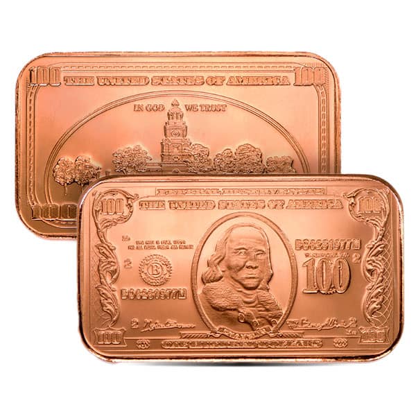 Great Invetment!  One Copper Bar $100 Banknote, 1 AVDP Oz, .999 Pure Copper