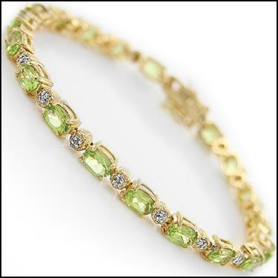 New! 9.03 ctw Natural Peridot & Diamonds 18KGP Designer Bracelet Size 7.7" MSRP $2,675