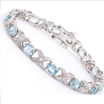 New! 11.38 Ctw Natural Blue Topaz & Diamond Designer Bracelet MSRP $2,685!