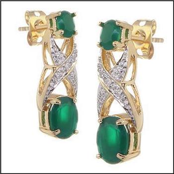New! 2.67 Ctw Natural Green Agate Diamond 18KGP Designer Earrings MSRP $1,385!