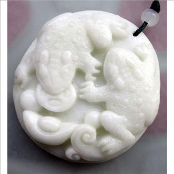 Asian Decor 280 Cts Real Jade Two Fortune Toad Frogs Coin Yuanbao Money Amulet