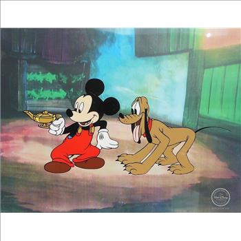 Disney Collectibles Original Animation Art Cel Sericel Mickey Mouse & Pluto Genie Lamp 