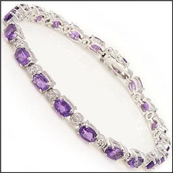 New 7.47 ctw Amethyst & Diamonds Rhodium Plated Designer Bracelet MSRP $2,375