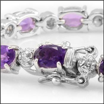 New 7.47 ctw Amethyst & Diamonds Rhodium Plated Designer Bracelet MSRP $2,375