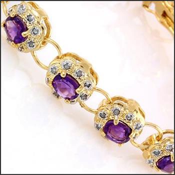 New 6.46 Ctw Natural Amethyst & Diamonds 18KGP Designer Bracelet MSRP $2,695
