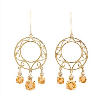 New 3.85 Ctw Natural Citrine & Diamond Designer 18KGP Earrings MSRP $1,665!