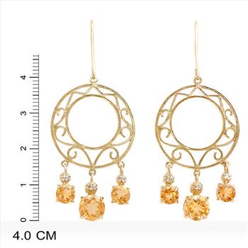 New 3.85 Ctw Natural Citrine & Diamond Designer 18KGP Earrings MSRP $1,665!