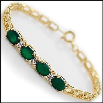 New! 3.03 Ctw Natural Green Agate & Diamonds 18KGP Designer Bracelet MSRP $1,675