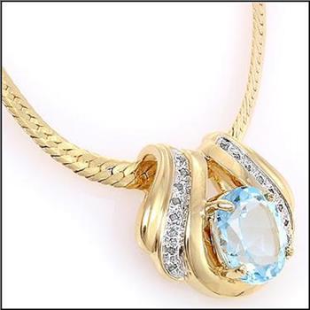 New! 6.12 Ctw Natural Blue Topaz & Diamond Designer 18KGP Necklace MSRP $1,985!