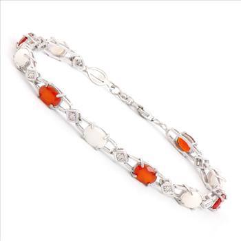 New! 8.09 cts Natural Diamond Opal Orange Agate Designer Bracelet MSRP $2,335!