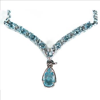 New! 3.20 Ctw Natural Blue Topaz & White Topaz Designer Necklace MSRP $1,495!