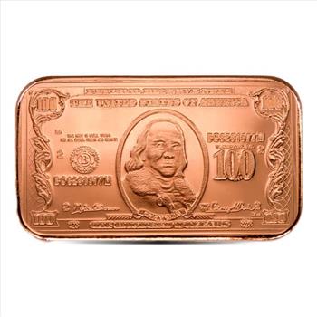 Great Invetment!  One Copper Bar $100 Banknote, 1 AVDP Oz, .999 Pure Copper