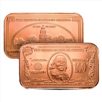 Great Invetment!  One Copper Bar $100 Banknote, 1 AVDP Oz, .999 Pure Copper