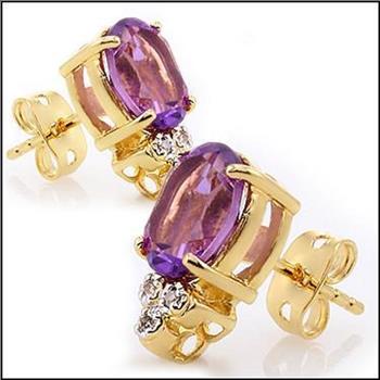 New! 3.01 Ctw Natural Amethyst & Diamond 18KGP Designer Earrings MSRP $1,385!