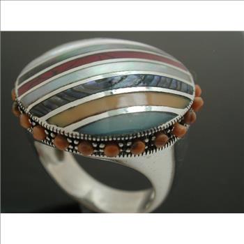 Spring Parade Bands of Multicolor Mother of Pearl Sterling Silver Ring Size  8