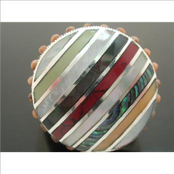 Spring Parade Bands of Multicolor Mother of Pearl Sterling Silver Ring Size  8